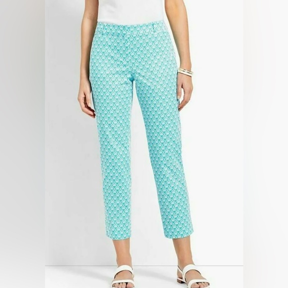 Talbots Pants - Talbots Perfect Crop Pants Aqua White Sz 16